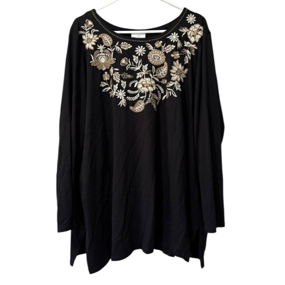 J Jill Women Size Measured Tunic Top Embroidered Floral Long Sleeve Stretch City